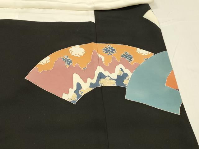 平和屋着物■豪華黒留袖 駒刺繍 地紙葡萄蔦の葉更紗花文 金彩 正絹 逸品 DABD6776cm