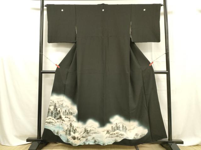 平和屋着物■豪華黒留袖 手描き 風景文 暈し染め 正絹 逸品 DABD6836cm