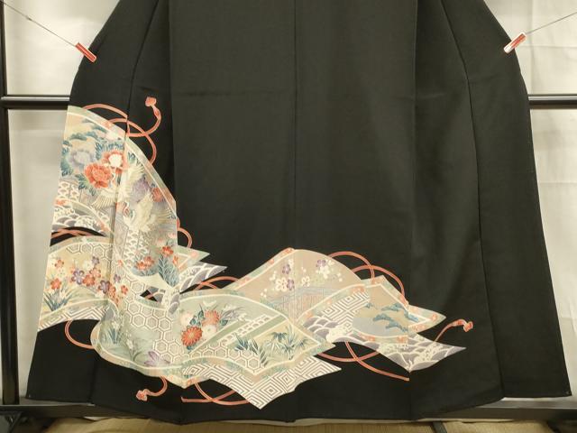 平和屋着物■豪華黒留袖 駒刺繍 飛鶴草花文 松竹梅 正絹 逸品 DABD6837cm