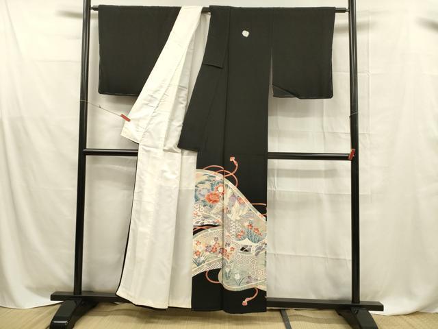 平和屋着物■豪華黒留袖 駒刺繍 飛鶴草花文 松竹梅 正絹 逸品 DABD6837cm