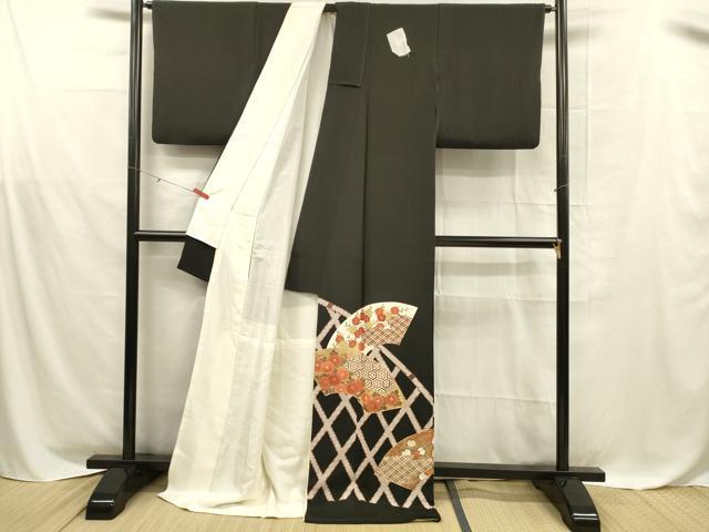 平和屋着物■豪華黒留袖 作家物 駒刺繍 地紙花文 金彩 ロング丈 正絹 逸品 DABD6842cm