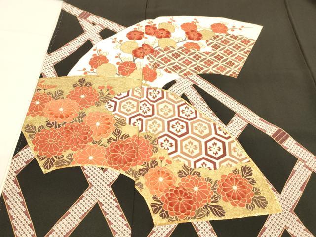 平和屋着物■豪華黒留袖 作家物 駒刺繍 地紙花文 金彩 ロング丈 正絹 逸品 DABD6842cm