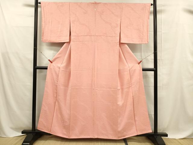 平和屋着物■上質な色無地 流水花地紋 紅梅色 正絹 逸品 DABD6852cm
