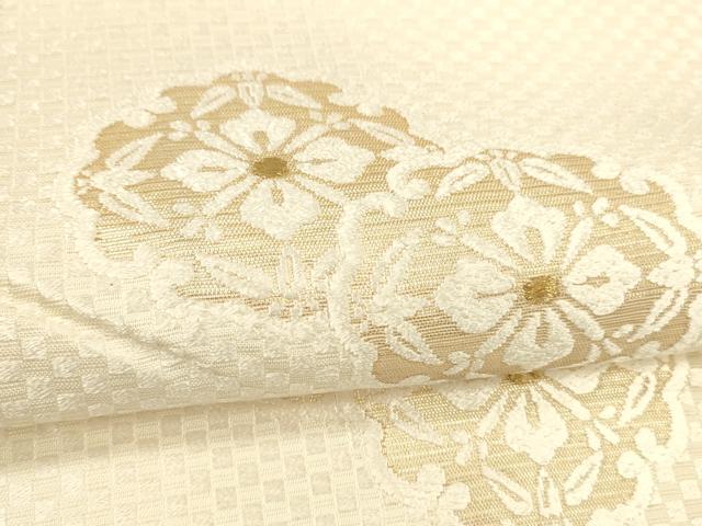 平和屋着物▽六通柄袋帯 スリーシーズン 春夏秋 唐織 舞花文 金糸 正絹 逸品 DABD6873cm
