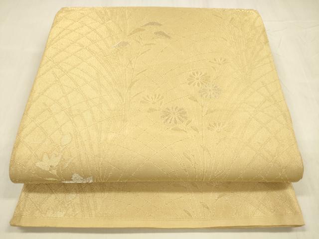 平和屋着物*夏物 六通柄袋帯 草花文 金銀糸 正絹 逸品 DABD6886cm