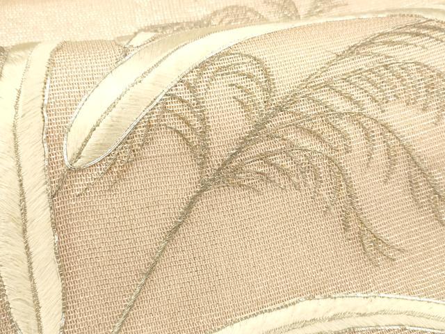 平和屋着物*夏物 太鼓柄袋帯 駒刺繍 総刺繍 草葉文 銀糸 正絹 逸品 DABD6887cm