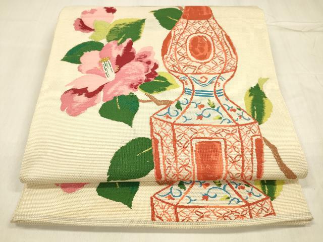 平和屋着物*夏物 六通柄 本袋帯 器物花文 正絹 逸品 DABD6889cm