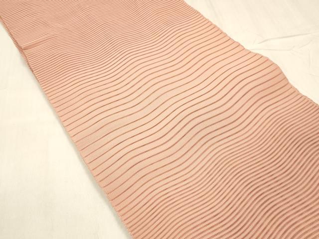 平和屋着物*夏物 絽綴れ 八寸名古屋帯 よろけ縞 薄紅色 正絹 逸品 DABD6890cm