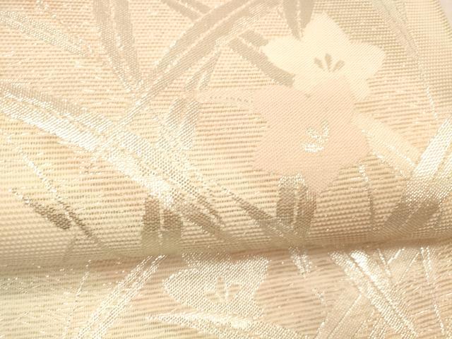 平和屋着物*夏物 六通柄袋帯 草花文 銀糸 正絹 逸品 DABD6904cm