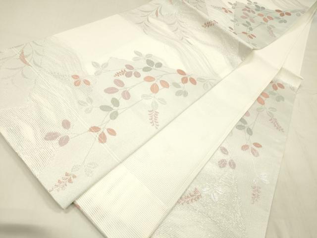平和屋着物*夏物 六通柄袋帯 草葉文 銀糸 正絹 逸品 DABD6905cm