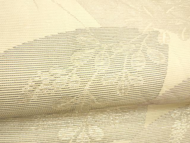平和屋着物*夏物 六通柄袋帯 地紙枝葉文 銀糸 正絹 逸品 DABD6926cm