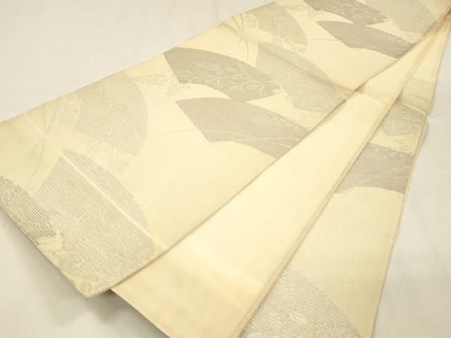 平和屋着物*夏物 六通柄袋帯 地紙枝葉文 銀糸 正絹 逸品 DABD6926cm
