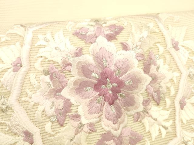 平和屋着物*夏物 九寸名古屋帯 総刺繍 草花文 銀糸 正絹 逸品 DABD6930cm
