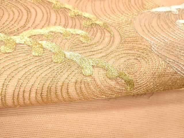 平和屋着物*夏物 太鼓柄袋帯 総刺繍 流水文 金銀糸 正絹 逸品 DABD6939cm