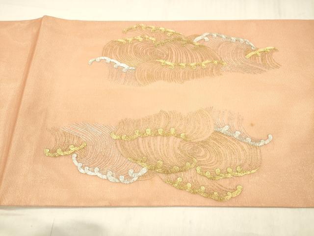 平和屋着物*夏物 太鼓柄袋帯 総刺繍 流水文 金銀糸 正絹 逸品 DABD6939cm