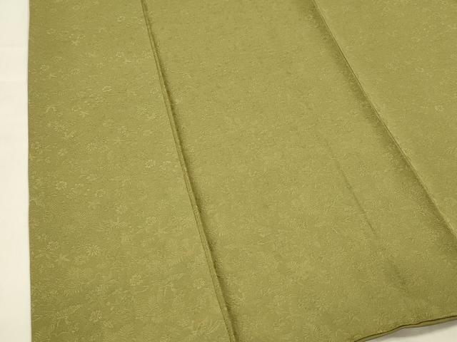 平和屋着物■上質な色無地 飛鶴草花地紋 鶯色 正絹 逸品 DABD6956cm