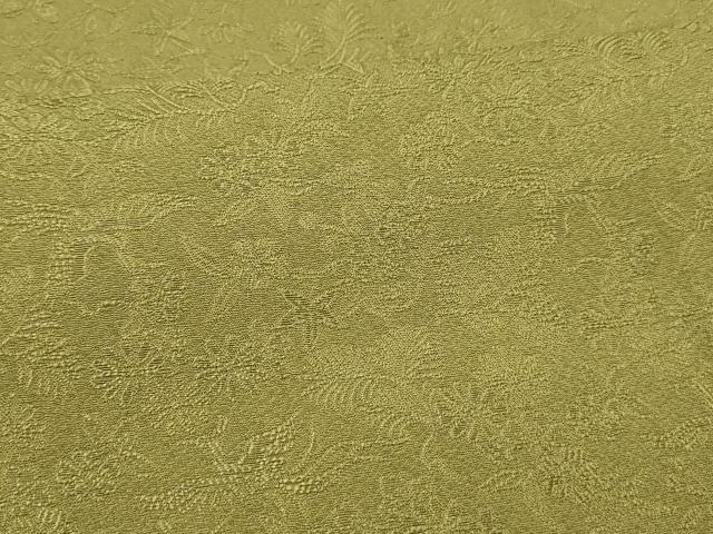 平和屋着物■上質な色無地 飛鶴草花地紋 鶯色 正絹 逸品 DABD6956cm