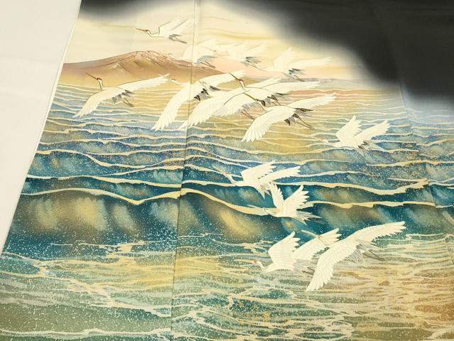 平和屋着物■豪華黒留袖 作家物 飛鶴文 暈し染め 金彩 正絹 逸品 DABD6965cm