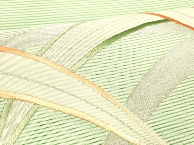 平和屋着物*夏物 絽綴れ 八寸名古屋帯 刺繍 草葉文 銀糸 正絹 逸品 DABD6990cm