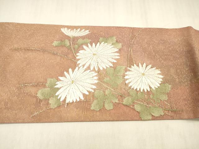 平和屋着物*夏物 九寸名古屋帯 唐織 草花文 金糸 正絹 逸品 DABD6998cm