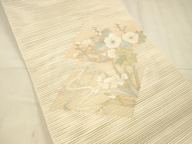 平和屋着物*夏物 絽綴れ 八寸名古屋帯 流水草花文 金銀糸 正絹 逸品 DABD6999cm