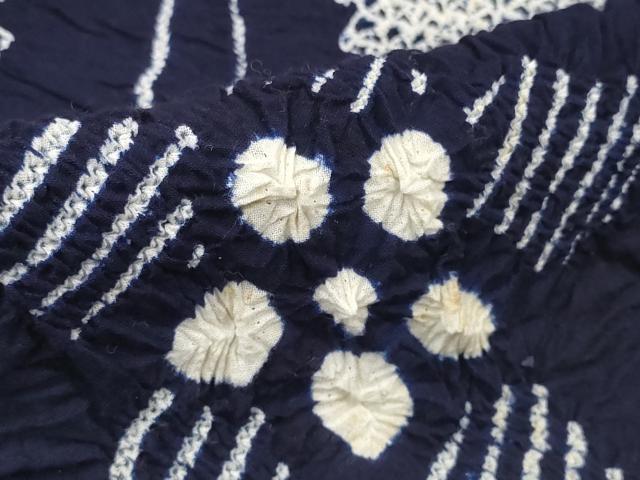 平和屋着物*夏物 浴衣 有松鳴海絞り 反物 着尺 湯のし前 扇面花文 綿 逸品 未使用 DABD7008zzz