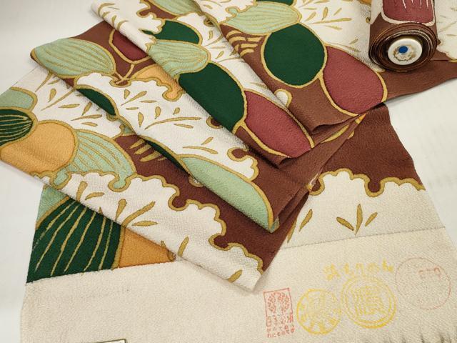 平和屋着物●全通柄袋帯 帯反物 手描ろうけつ染め 春雪 浜ちりめん 上代31万 逸品 未使用 DABD7038zzz