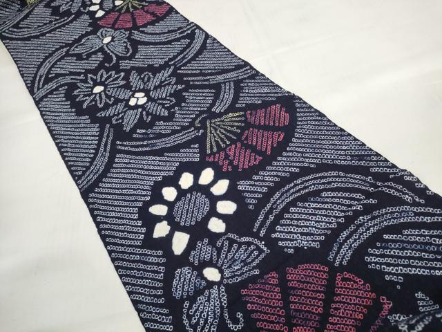 平和屋着物*夏物 有松鳴海絞 浴衣 反物 着尺 扇面花蝶文 綿 逸品 未使用 DABD7131zzz