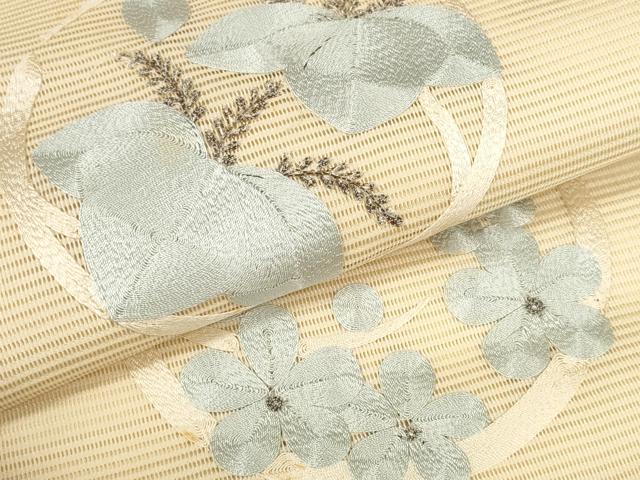 平和屋着物*夏物 西陣 名古屋帯 帯反物 絽綴れ 駒刺繍 総刺繍 花丸文 証紙付き 逸品 未使用 DABD7238zzz