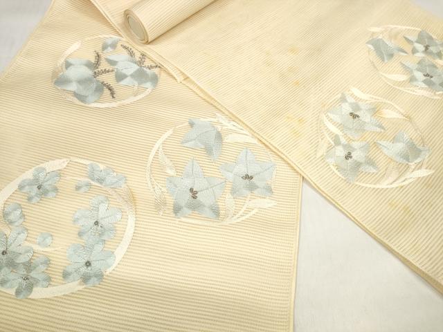 平和屋着物*夏物 西陣 名古屋帯 帯反物 絽綴れ 駒刺繍 総刺繍 花丸文 証紙付き 逸品 未使用 DABD7238zzz