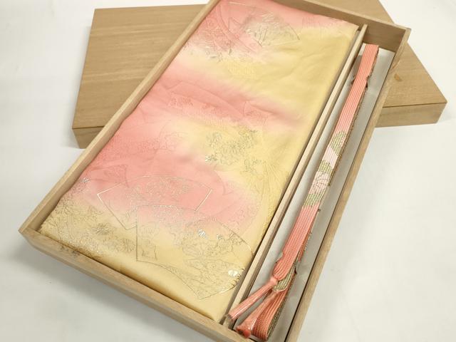 平和屋着物●和装小物 帯締め・帯揚げセット 地紙花文 金彩 高麗組 金糸 逸品 未使用 DABD7311zzz