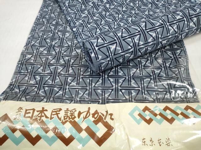 平和屋着物＊夏物　浴衣　反物　着尺　日本民謡　東京本染　幾何学文様　綿　未使用　DABD7351zzz 平和屋着物＊夏物 浴衣 反物 着尺 日本民謡 東京本染 幾何学文様