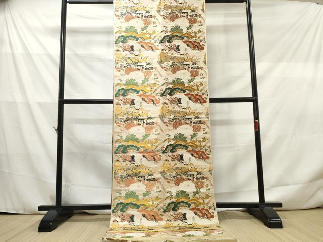 平和屋本店▼丸帯 帯反物 飛鶴菊花松文 金糸 逸品 未使用 DABD7371zzz