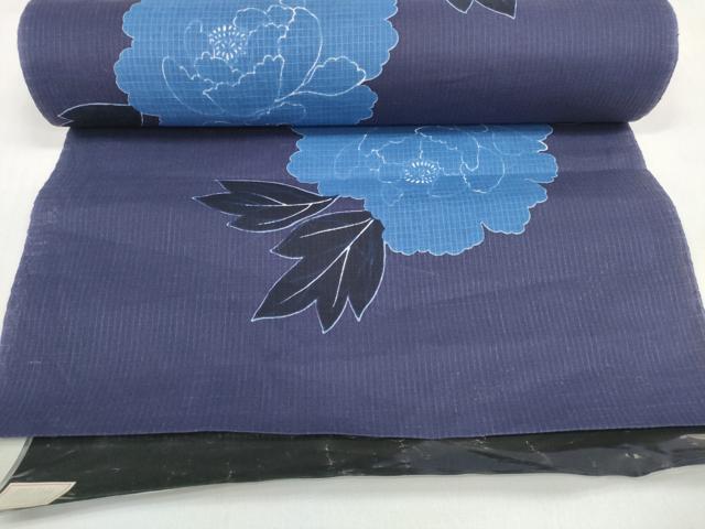 平和屋着物*夏物 ファッションデザイナー コシノジュンコ 綿紅梅 浴衣 反物 着尺 牡丹 証紙付き 逸品 未使用 DABD7539zzz