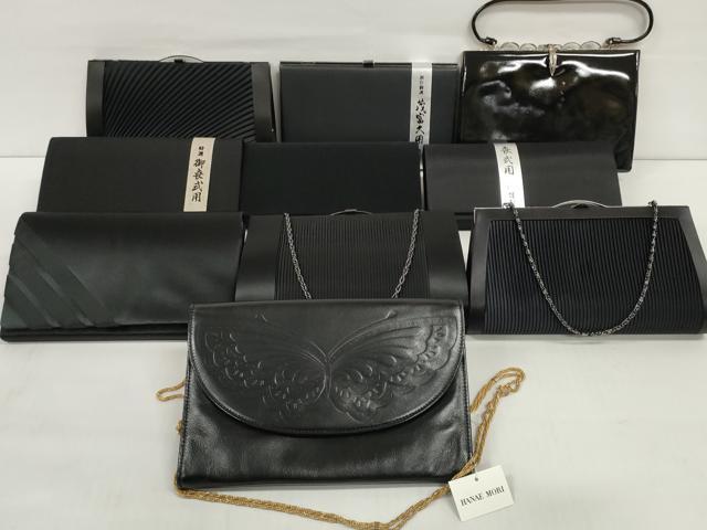 平和屋着物▼和装小物 バッグまとめて10点 森英恵 ブラックフォーマル 茂富久用喪式用 黒地 未使用品あり 逸品 DABD7572zzz