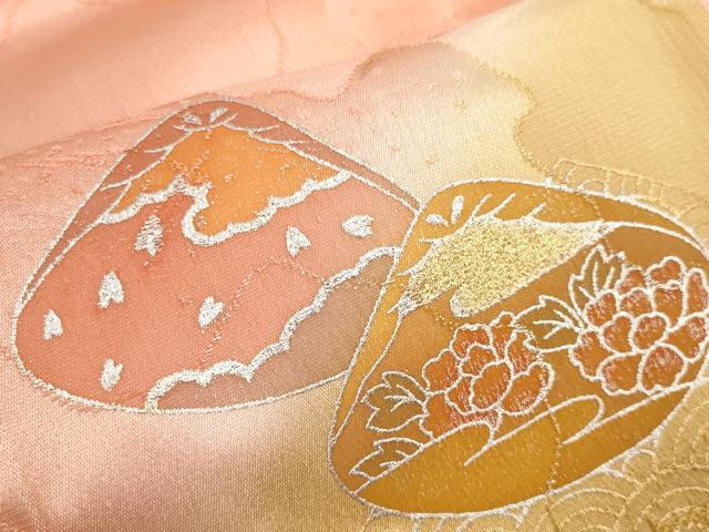 平和屋着物●和装小物 帯締め・帯揚げセット 貝合わせ花文 金銀彩 手組紐 金糸 逸品 未使用 DABD7645zzz