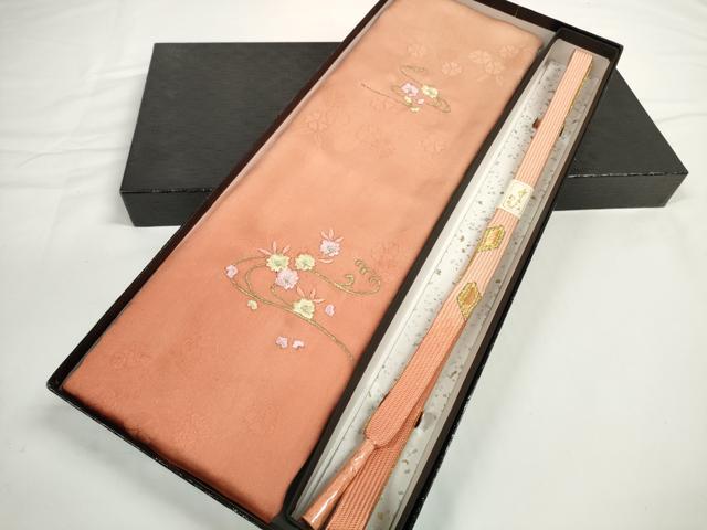平和屋着物●和装小物 帯締め・帯揚げセット 刺繍 流水花文 高麗組 金糸 逸品 未使用 DABD7648zzz