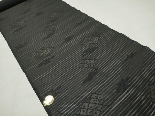 平和屋着物*夏物 西陣 名古屋帯 帯反物 黒共帯 絽 菱紋紗 証紙付き 未使用 DABD7715zzz