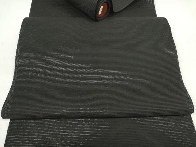 平和屋着物*夏物 西陣 名古屋帯 帯反物 黒共帯 絽 本草木染 三度黒 霞文 証紙付き 未使用 DABD7773zzz