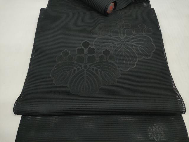 平和屋着物*夏物 西陣さの善謹製 名古屋帯 帯反物 黒共帯 衿芯付き 五三桐 証紙付き 未使用 DABD7775zzz