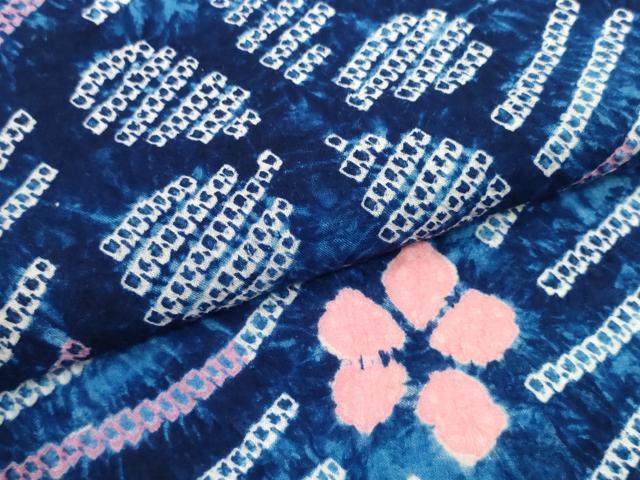 平和屋着物*夏物 有松鳴海絞り 浴衣 反物 着尺 花散らし 綿 逸品 未使用 DABD7795zzz