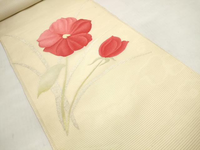 平和屋着物*夏物 西陣 絽綴れ 名古屋帯 帯反物 草花文 銀糸 証紙付き 逸品 未使用 DABD7890zzz