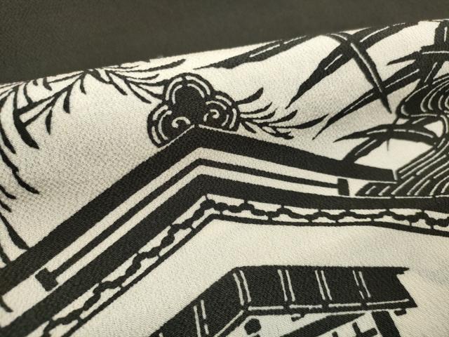 平和屋着物▼小紋 解き反物 着尺 流水家屋文 逸品 DABD7953zzz