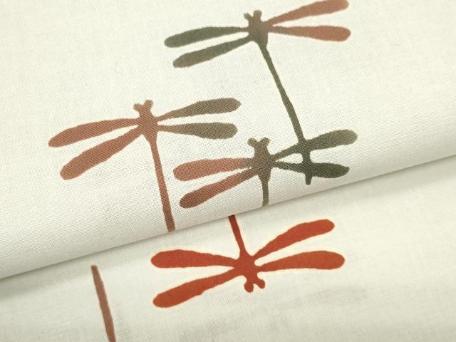 平和屋着物*夏物 竺仙鑑製 浴衣 反物 着尺 蜻蛉 トンボ 灰黄緑色 証紙付き 綿 逸品 未使用 DABD7996zzz