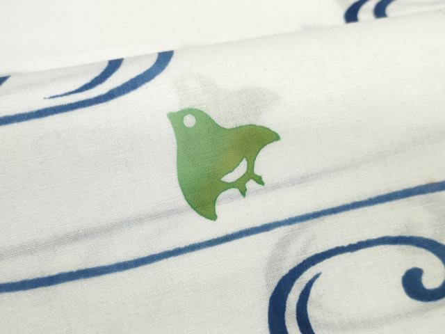 平和屋着物*夏物 竺仙鑑製 浴衣 反物 着尺 流水に千鳥 証紙付き 綿 逸品 未使用 DABD7997zzz