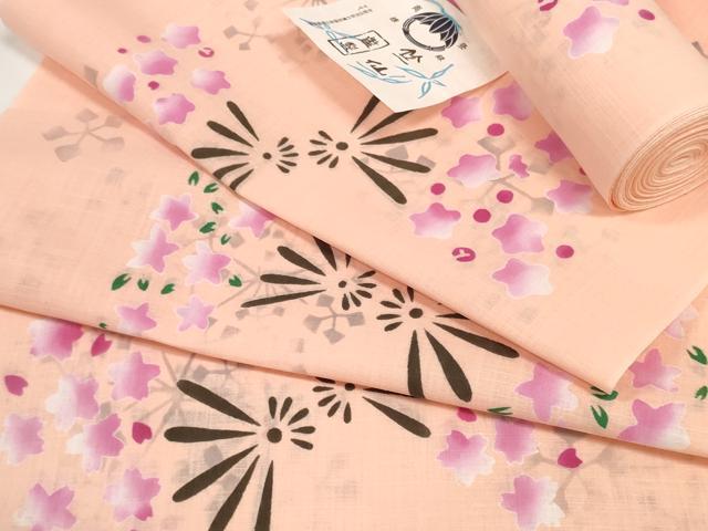 平和屋着物*夏物 竺仙鑑製 浴衣 反物 着尺 扇面花文 証紙付き 綿 逸品 未使用 DABD8003zzz