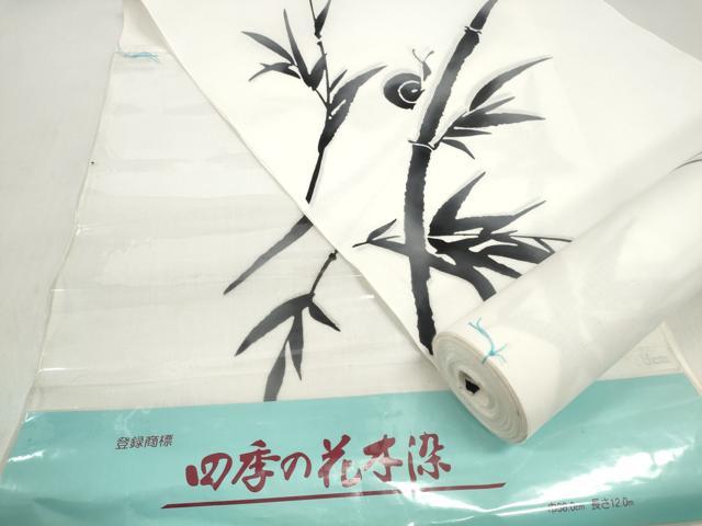 平和屋着物*夏物 浴衣 反物 着尺 四季の花本染 笹竹に蝸牛 カタツムリ 綿 未使用 DABD8044zzz
