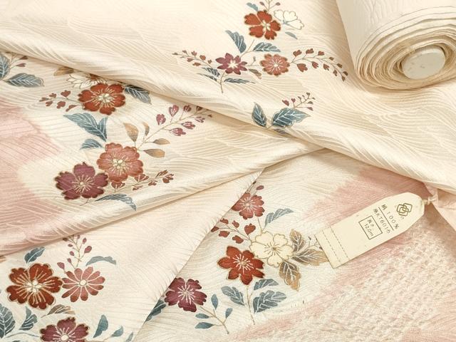 平和屋着物●創業460年・千總 付下げ 反物 着尺 刺繍 絞り 松皮菱七宝草花文 金糸 タグ付き 逸品 未使用 DABD8067zzz