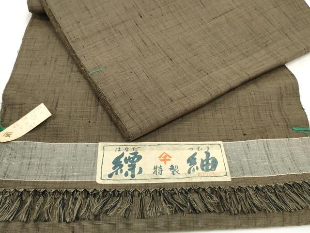平和屋着物●男性 京都の和装業の老舗一門 千切屋 縹紬 反物 着尺 アンサンブル 樺茶色 証紙付き 逸品 未使用 DABD8092zzz