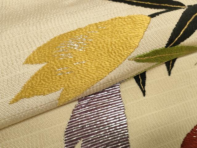 平和屋着物▼アンティーク 大正ロマン 名古屋帯 帯反物 総手刺繍 桔梗 金糸 逸品 DABD8099zzz